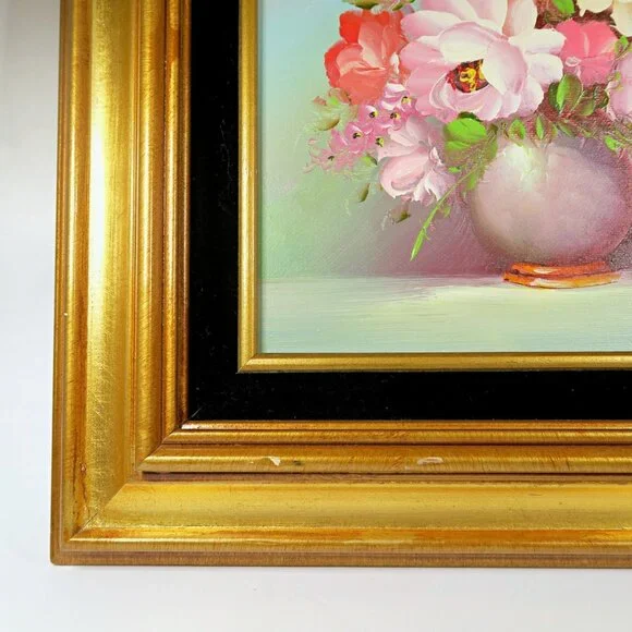 Robert Cox 14x15" Signed Oil Painting Pink Rose Bouquet Vintage Floral Art - Picture 3 of 10